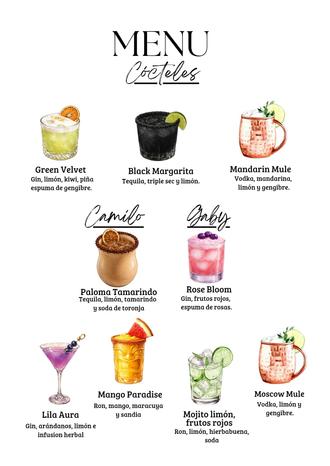 Menu de cocteles de Shake & Dream